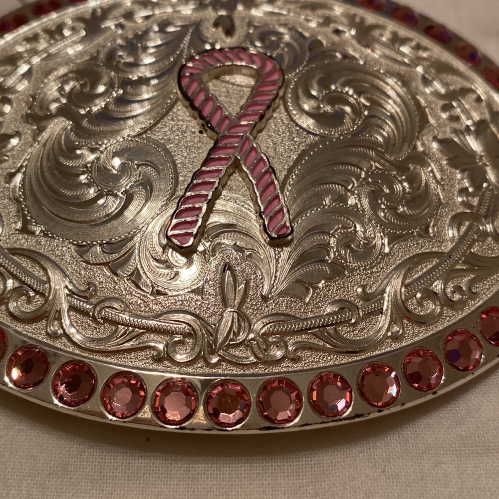 Pink Ribbon Silver-Tone Oval Belt Buckle - Women's Accessory - Picture 3 of 3